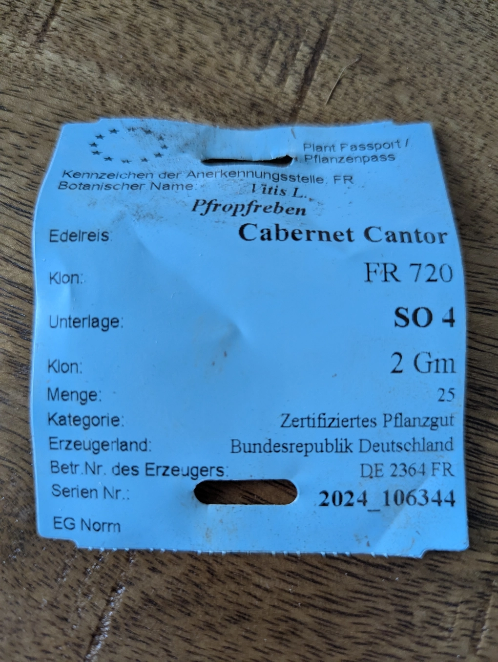 Cabernet Cantor SO 4 plant passport